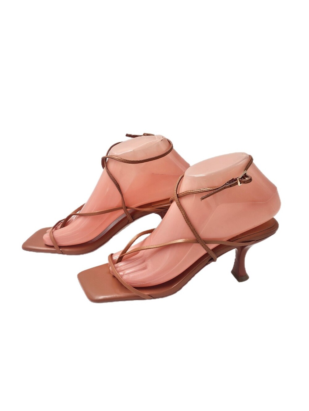 Jeffrey Campbell Fluxx Nude Salmon Pink Orange Strappy Kitten Heel Sandals Sz 8
